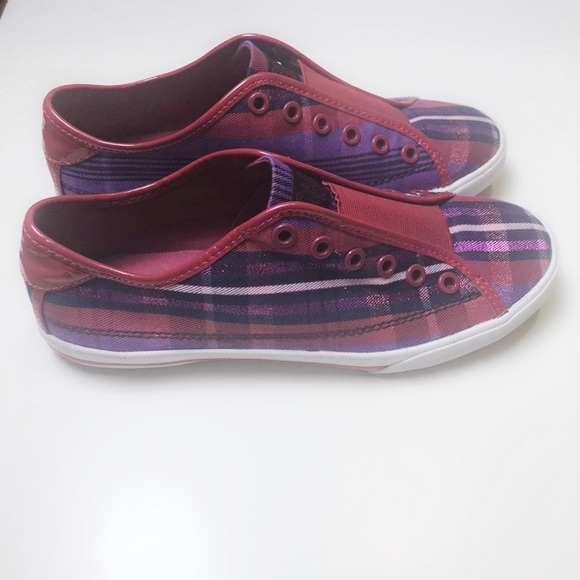 Coach Shoes - Coach laceless Purple and Red Plaid sneakers
